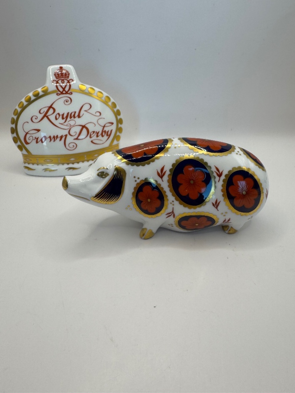 Royal Crown Derby Pig bone china paperweight. Ceramic Stopper.